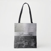 Shimmer Silver Black Camo gepersonaliseerd Tote Bag (Voorkant)