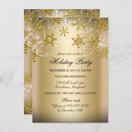 Shimmer Snowflake Gold Kerstfeestdag Kaart (Voorkant / Achterkant)