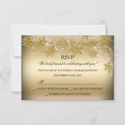Shimmer Snowflake Gold Kerstvakantie RSVP (Voorkant)