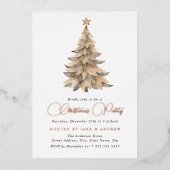 Shimmer Star Beige Tree Kerstfeest Folie Uitnodiging (Voorkant)
