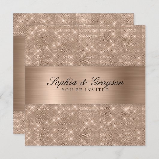 Shimmer Strip Gold Sparkle Wedding Invite Kaart (Voorkant / Achterkant)