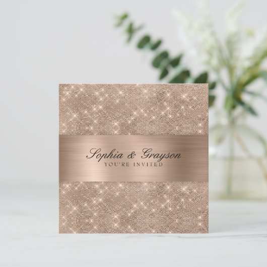 Shimmer Strip Gold Sparkle Wedding Invite Kaart (Staand voorkant)
