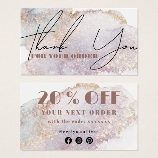 Shimmer waterverf bedankt je korting visitekaartje (Voorkant /achterkant)