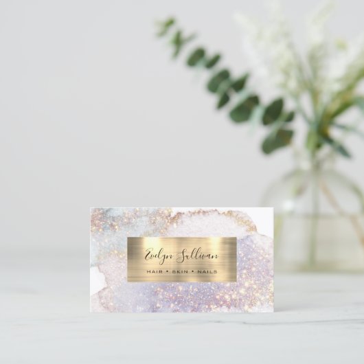 Shimmer waterverf gold folie visitekaartje (Staand voorkant)