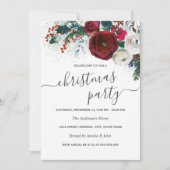 Shimmer Wit Zilver Rood Bloemen Kerstfeest Kaart (Voorkant)