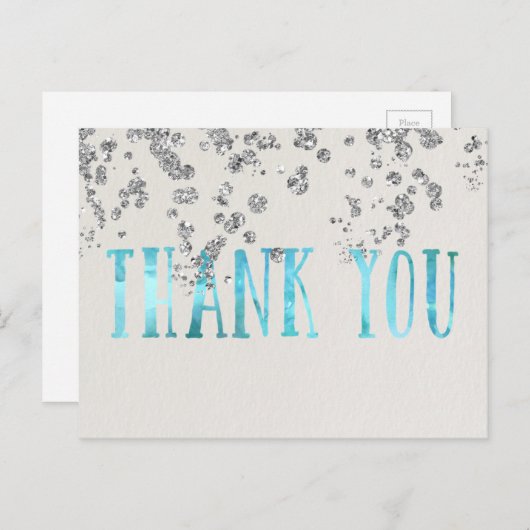 Shimmer Zee Blauw en Faux Silver Sequins Briefkaart (Voorkant / Achterkant)