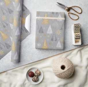 Shimmer zilveren en gouden kerstbomen cadeaupapier