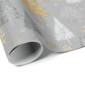 Shimmer zilveren en gouden kerstbomen cadeaupapier (Rol Hoek)