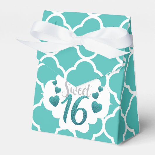 Shimmering Aqua Blue Sweet 16 Birthday Favor Box Bedankdoosjes (Voorkant Zijde)