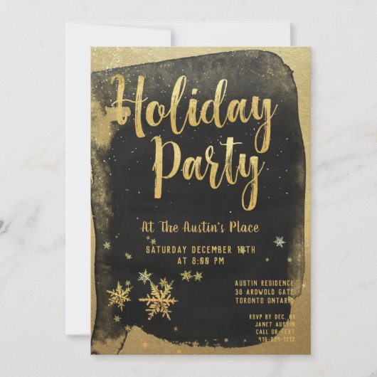 Shimmering Black Gold Calligraphy Holiday Party Kaart (Voorkant)