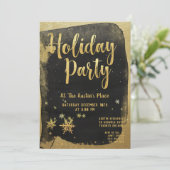 Shimmering Black Gold Calligraphy Holiday Party Kaart (Staand voorkant)