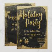 Shimmering Black Gold Calligraphy Holiday Party Kaart (Voorkant / Achterkant)