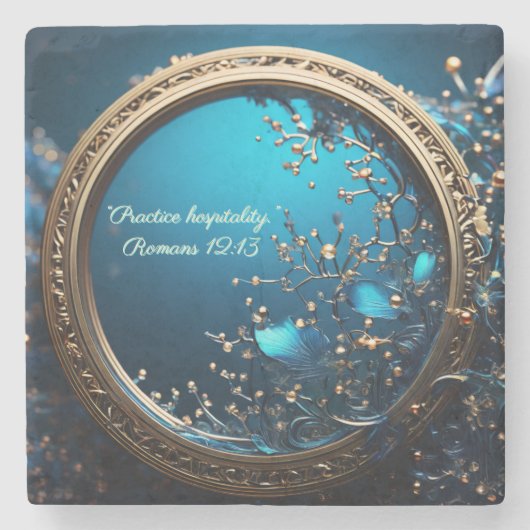 Shimmering Blue en Goddelijk Lijst  Stenen Onderzetter (Voorkant)