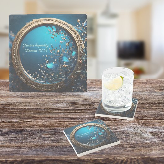 Shimmering Blue en Goddelijk Lijst  Stenen Onderzetter