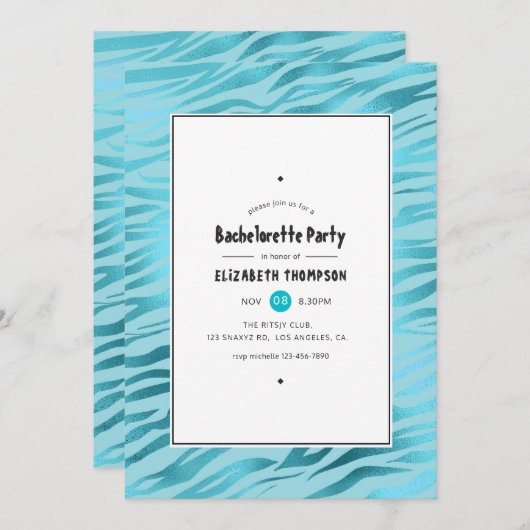 Shimmering Blue Tiger Stripes Bachelorette Party Kaart (Voorkant / Achterkant)