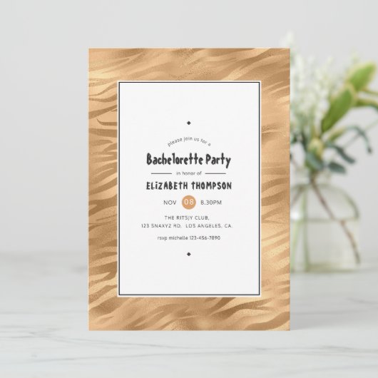 Shimmering Bronze Tiger Stripes Bachelorette Party Kaart (Staand voorkant)