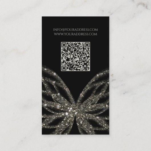 Shimmering Butterfly Modern Zwart Oorbel Display Visitekaartje (Achterkant)