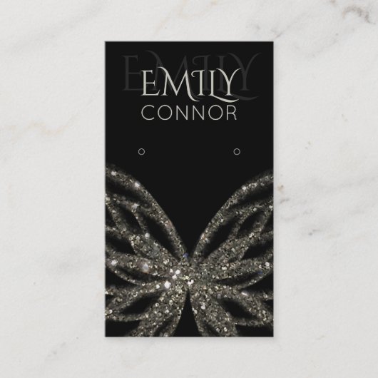 Shimmering Butterfly Modern Zwart Oorbel Display Visitekaartje (Voorkant)