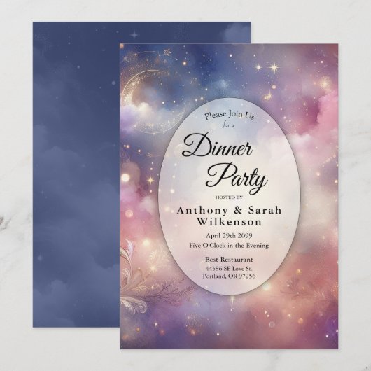Shimmering Celestial Stardust Skies Dinner Party Kaart (Voorkant / Achterkant)