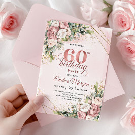 Shimmering Dusty Pink Floral Rose Gold 60 Birthday Kaart
