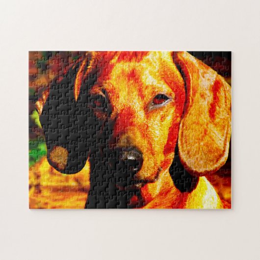 Shimmering Ggloed Dachshund Face Closeup Legpuzzel (Horizontaal)