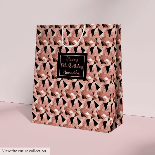 Shimmering Gift Bag Trendy Rose Gold and Black Medium Cadeauzakje