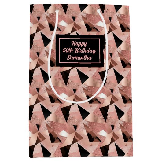 Shimmering Gift Bag Trendy Rose Gold and Black Medium Cadeauzakje (Voorkant)