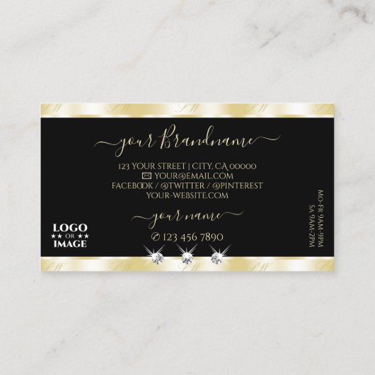 Shimmering Gold Black Sparkling Diamonds Toevoegen Visitekaartje (Achterkant)