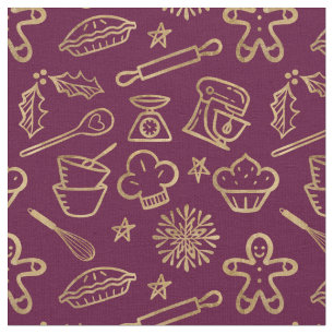 Shimmering Gold Burgundy-kerstnavigatiepatroon Stof