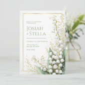 Shimmering Gold Dust Lily Valley Frame Wedding Kaart (Staand voorkant)