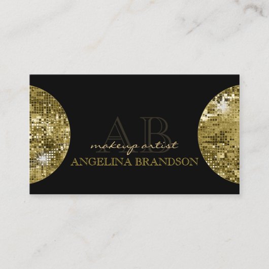Shimmering Golden Ball Makeup Damask zwarte kaart Visitekaartje (Voorkant)