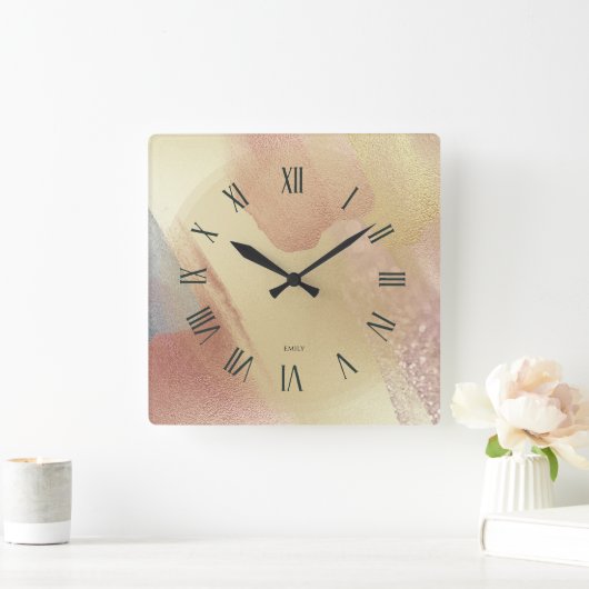 Shimmering Look Gold Brushstrokes Vierkante Klok (Huis)