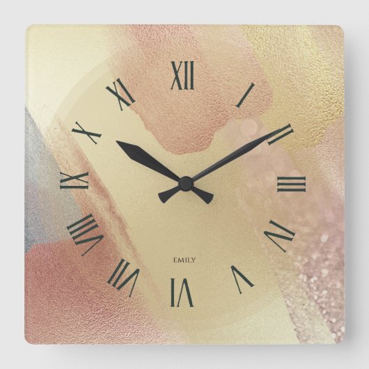 Shimmering Look Gold Brushstrokes Vierkante Klok (Voorkant)