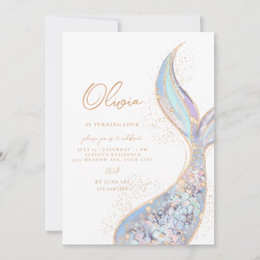 Shimmering Mermaid Tail verjaardagsuitnodiging Kaart (Voorkant)