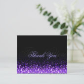 Shimmering Paarse Glitter Zwart Dank u Briefkaart (Staand voorkant)