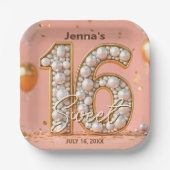 Shimmering Pearlescent Gold Soft Pink Sweet 16 Papieren Bordje (Voorkant)