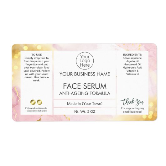  Shimmering Pink Gold Hair Face Serum Label (Voorkant)