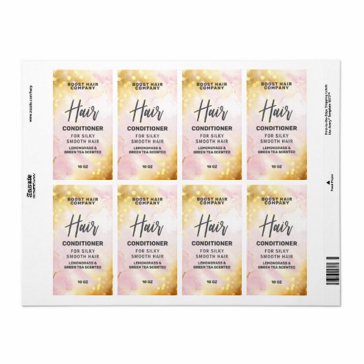  Shimmering Pink Gold Hair Product Labels (Full Sheet)