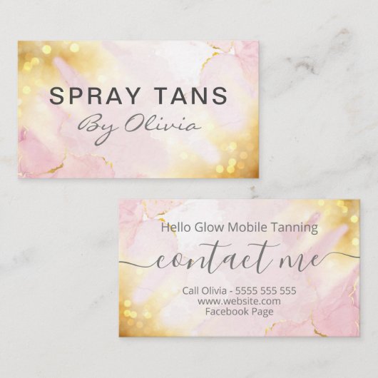 Shimmering Pink Gold Spray Tanning Service Visitekaartje (Voorkant / Achterkant)
