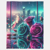"Shimmering Raindrop Roos Cityscape Bokeh Art" Fleece Deken (Voorkant)