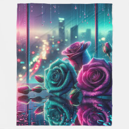 "Shimmering Raindrop Roos Cityscape Bokeh Art" Fleece Deken