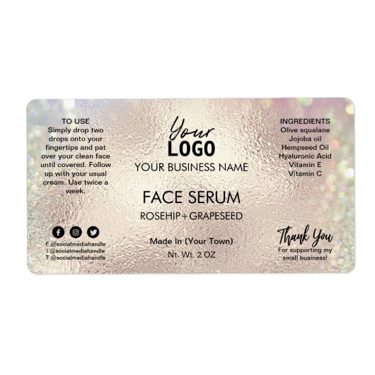 Shimmering Roos Gold Face Serum Etiket (Voorkant)