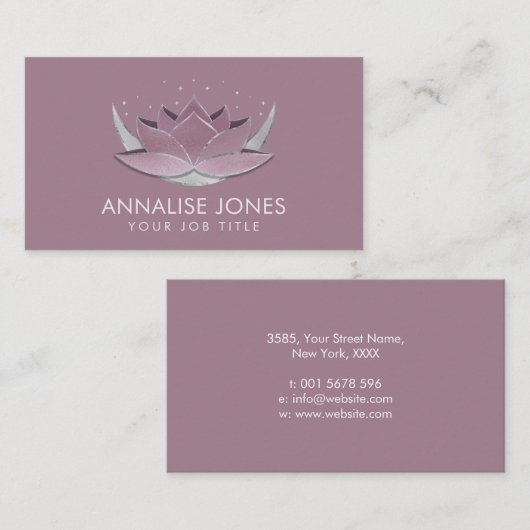 Shimmering Roos Silver Lotus en Moon Visitekaartje (Voorkant / Achterkant)