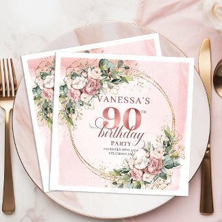 Shimmering Rose Gold Greenery 90th Birthday Napkin Servet