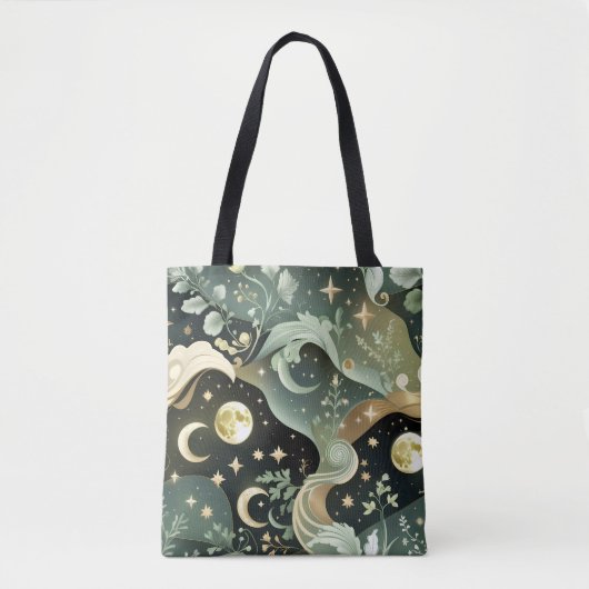 Shimmering Sage Green Celestial Moon Accessory Tote Bag (Voorkant)