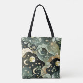 Shimmering Sage Green Celestial Moon Accessory Tote Bag (Achterkant)