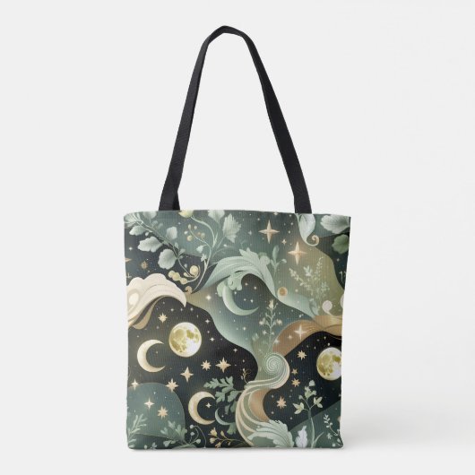 Shimmering Sage Green Celestial Moon Accessory Tote Bag (Achterkant)