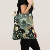 Shimmering Sage Green Celestial Moon Accessory Tote Bag (Dichtbij)
