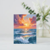 Shimmering Sea Sunset Ocean Watercolor Paint Card (Staand voorkant)