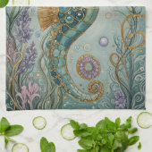 Shimmering Seahorse Sanctuary Theedoek (Gevouwen)